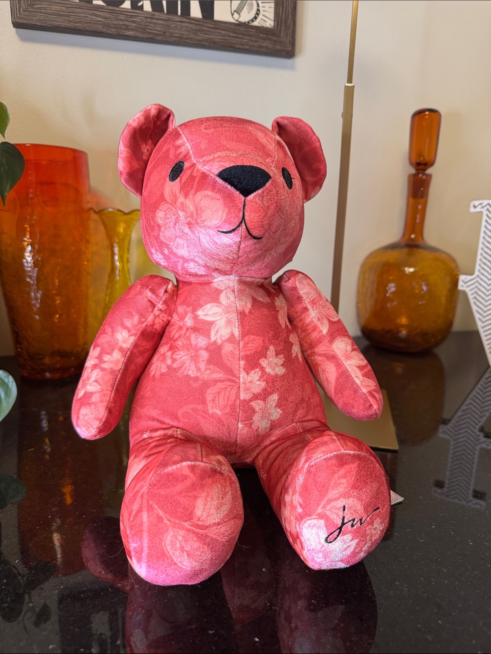 Johnny Was Pink Floral Plush Bear Decorative Accent